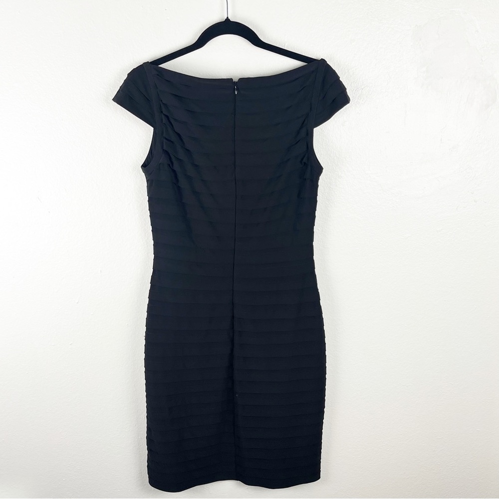 ADRIANNA PAPELL Classic Black V-Neck Layered Tiered Cap Sleeves Dress, Size 12 - Picture 2 of 9